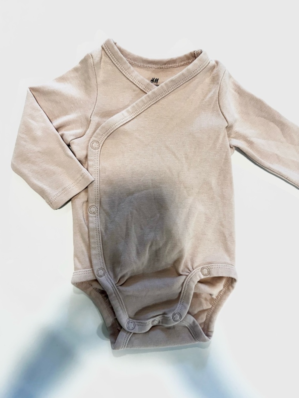H&M Neutral Beige Wrap-Front Long-Sleeve Baby Bodysuit